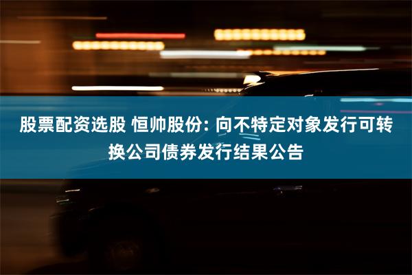 股票配资选股 恒帅股份: 向不特定对象发行可转换公司债券发行结果公告